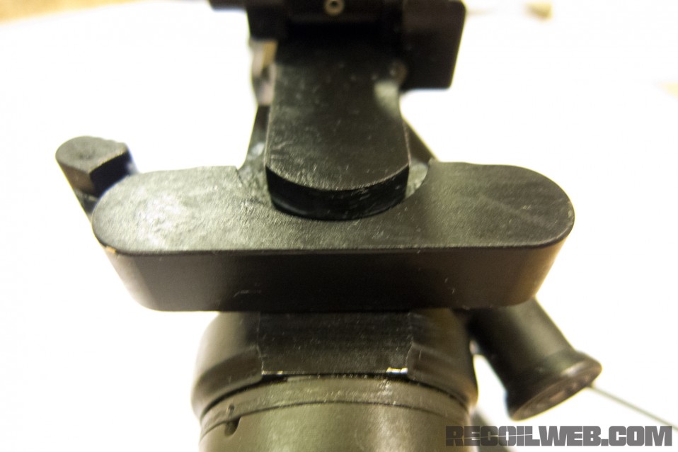 BCM Gunfighter Charging Handle Old Installed Top Rear View