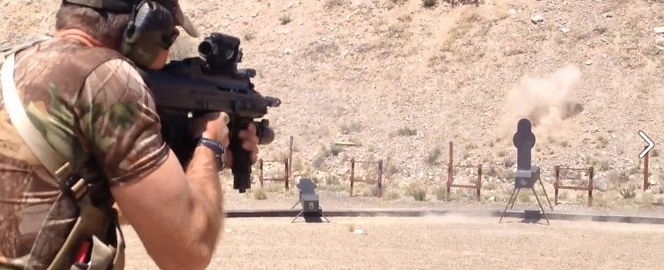 Shooter engaging the Jedburgh Target System at Gunsite Shooter engaging the Jedburgh Target System at Gunsite