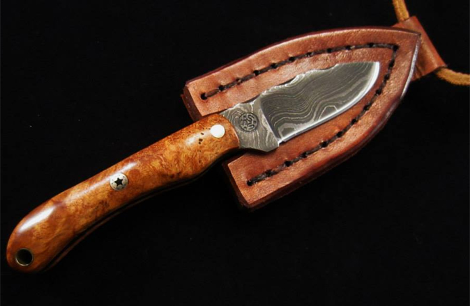 Satuday Night Blade Porn - Smith Knife Necker Alabama Damascus Stabilized Maple Burl Scales