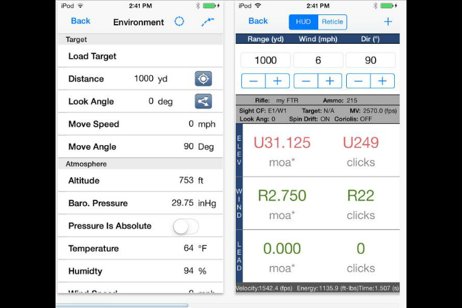 Applied Ballistics iPod Ballistic Calculator