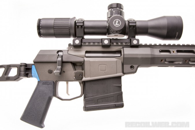 Coming in at 6 pounds, the rifle, sans optic, weighs barely more than some bare chassis systems. Accuracy InternationalÕs AX chassis alone weighs 5.6 pounds, for instance.