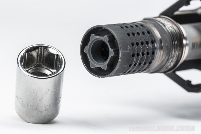 Instead of wrench flats, Q's muzzle devices feature a Star Tree interface that takes a socket for assembly and removal.
