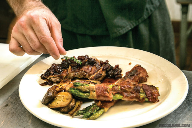 Pairing a beer calls for a heady plate. Chef Roberts plates a meal of cranberry ale gastrique pan-seared duck breast, prosciutto-wrapped asparagus, and duck fat and thyme potatoes.