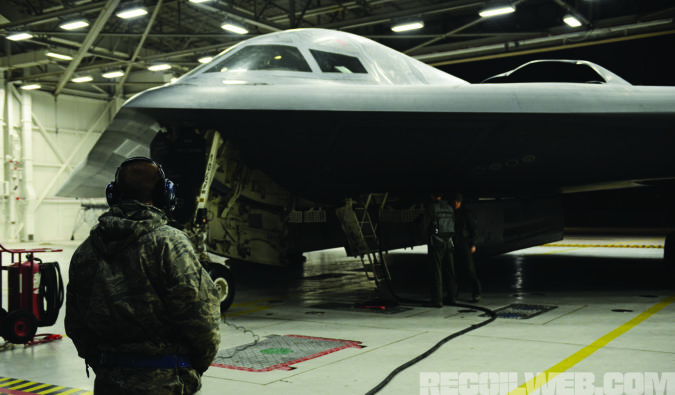 The USAF’s 509th Bomb Wing preps a Missouri-based B-2 bomber for an extraordinary Jan. 17, 2017 bombing run to hit a cluster of ISIS militants fleeing Sirte. Photo: U.S. Air Force/Joel Pfiester 