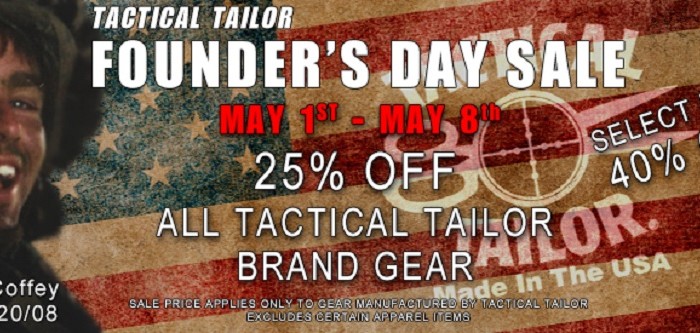 Tactical Tailor 2015 Founder’s Day Sale May 1st – May 8th