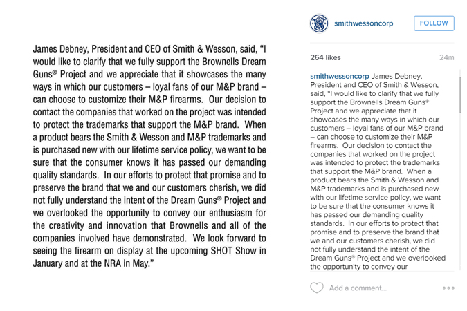 Smith & Wesson Cease and Desist Letter statement from president