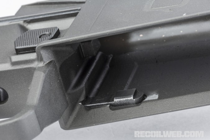 The mag release on the prototype gun was an off-theshelf AR part that stood proud and made inserting a mag tough. We'll call it a teething issue that Q'll take care of.
