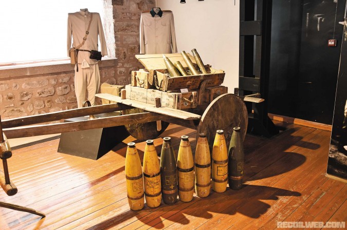 WWI gun limber, along with high explosive and Illum shells