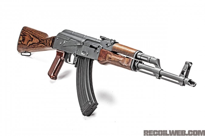 Our AKM, finished in Sniper Grey Cerakote and wearing its original Polish furniture.