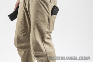 Cargo pocket carries a smartphone or a 30-round AK mag.