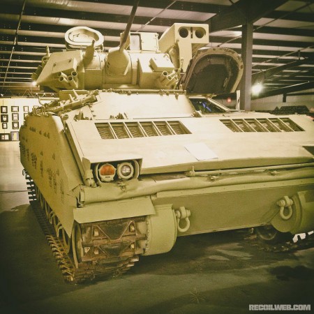 Named after General Omar Bradley, the Bradley Fighting Vehicle was introduced in 1981 and has seen service around the world. This example is painted to resemble those that were used in action in Iraq and Afghanistan.