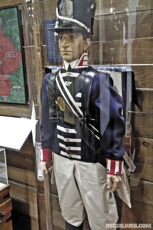 Iowa's role in the American military dates back to the early 19th century, and some of earliest settlers were in the first forts to be settled west of the Mississippi River - when the U.S. Army wore uniforms such as the one in this display.