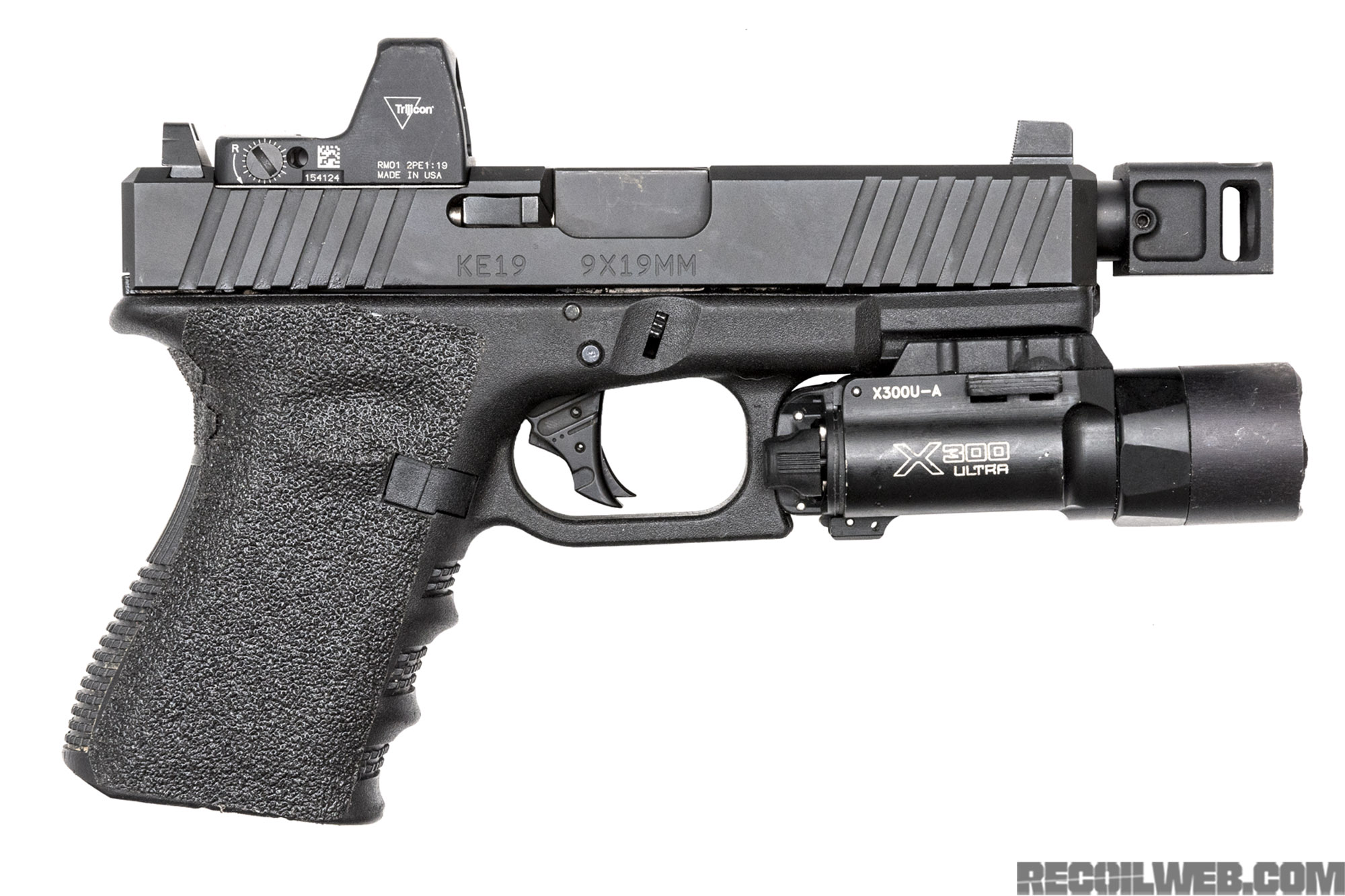 Black 9mm Glock 19 Pistol Micro Compensator Comp Muzzle Brake.