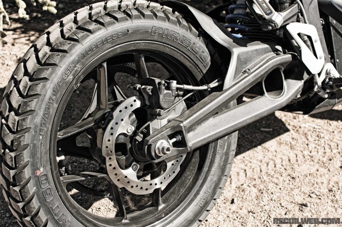 Aluminum wheels betray its street focus — we'd like to see some old-school wire spokes for offroad use.