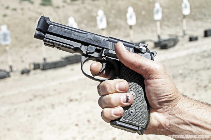 One reason Langdon favors the Beretta 92 is that the positions at which the trigger breaks in double action and single action modes are very close.