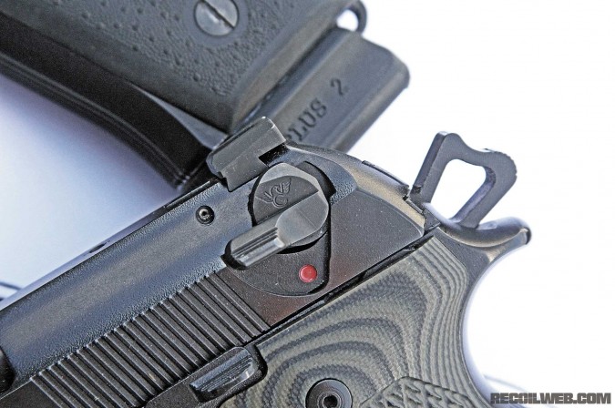 Wilson's G conversion makes the slide-mounted safety/decocker lever function like Beretta's G models — as a decocker only. Anyone who's unintentionally put their 92 on safe when manipulating the slide may appreciate this modification. Additionally, the single side Wilson lever dispenses with the ambidextrous lever on the right side.