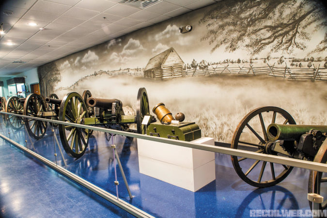 The Artillery Gallery contains a variety of artifacts including an original limber that would hold 40 rounds and was pulled by a team of six horses. Note all barrels are original and placed upon reproduction carriages. 