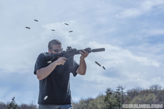 Chris from YHM demonstrates the full-auto rating of the TURBO Sound Suppressor.