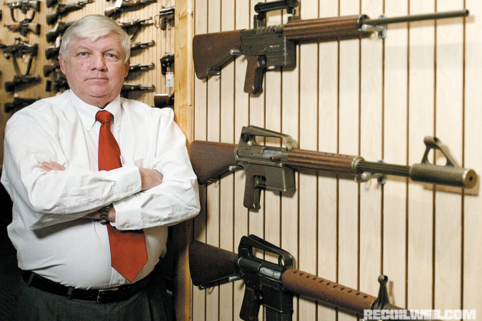 Knight with a display of AR-10 series rifles in the Knight Collection, the precursor to The Institute of Military Technology, which now houses Knight’s impressive collection in Titusville, Florida.