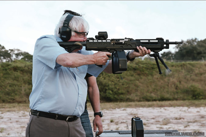 Reed Knight, Jr. running the Light Assault Machine Gun on the KAC test range in Titusville, Florida.