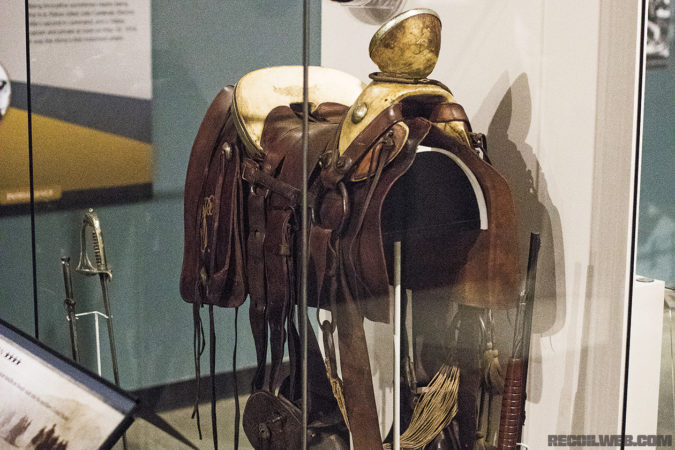 The personal saddle of Julio Cardenas — Poncho Villa’s second-in-command. Patton took this saddle after shooting Cardenas off of it. You can’t see the blood stains from this angle but, trust us, they’re there. 