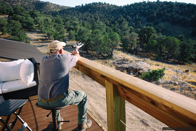 With steel targets in the hillside at various distances, plinking off the back deck of the team house is encouraged to hone distance estimation and wind calls.