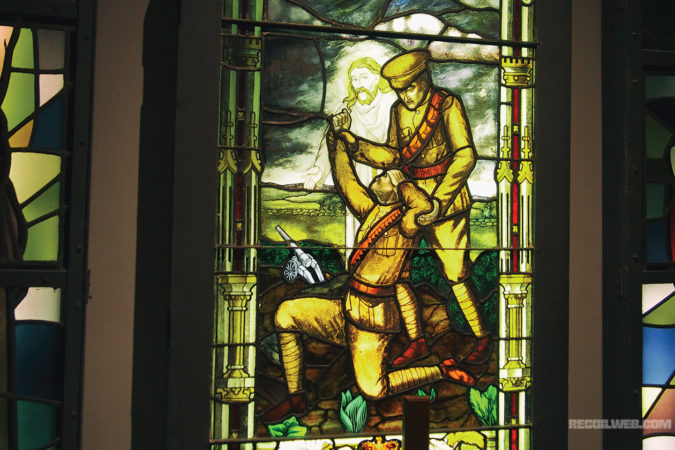 One of the stained glass windows in the museum’s Regimental Chapel. It honors the soldiers who fought on the Western Front during WWI.