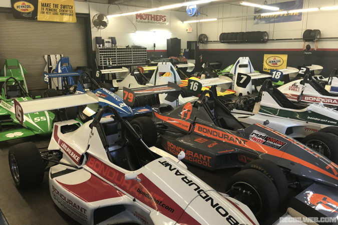 Racing in these open-wheel Mazdas is offered as part of Bondurant's four-day course.