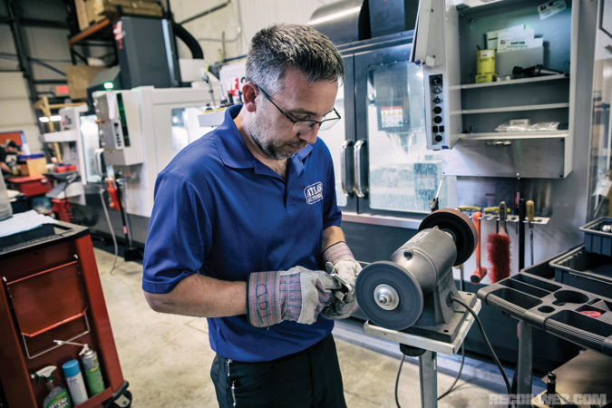 Atlas Gunworks’ co-owner Tod West works on a magwell for one of the company’s race guns. The operation grew quickly over the past few years and continues to grow as Atlas expands it’s catalog of self-manufactured parts.