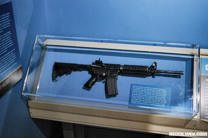 An M4 Carbine that was issued and carried by Staff Sgt. Clinton L. Romesha, who earned the Medal of Honor for his actions during the Battle of Kamdesh in 2009 in Afghanistan. Romesha has served tours in both Iraq and Afghanistan.