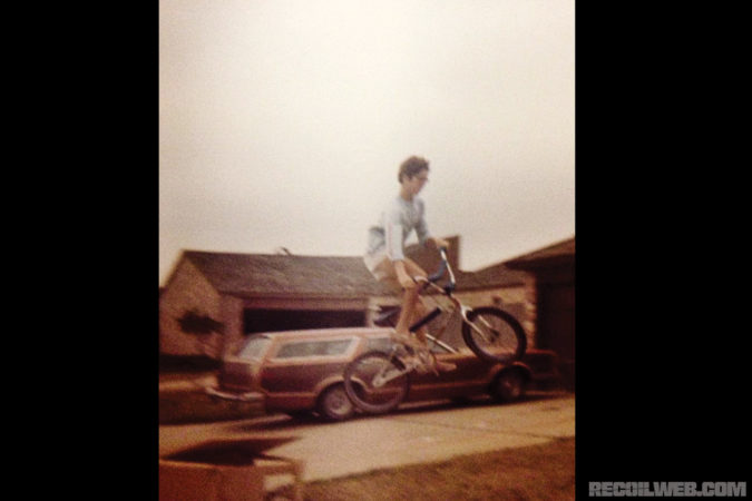 Above: Hodge came of age in the early ’80s and developed a taste for fun and risk behind at the handlebars of a Mongoose BMX bike.