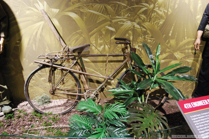 A French bicycle that was modified to move equipment down the Ho Chi Minh Trail in Vietnam. This was brought back circa 1970 by a veteran of the 4th Infantry Division. 