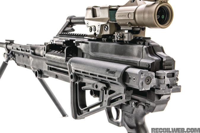 While developing the machine gun, SIG kept in mind that AR-style controls and grips are what most shooters are used to. Shooting the machine gun shouldn’t be hard for guys who know their way around a gun.