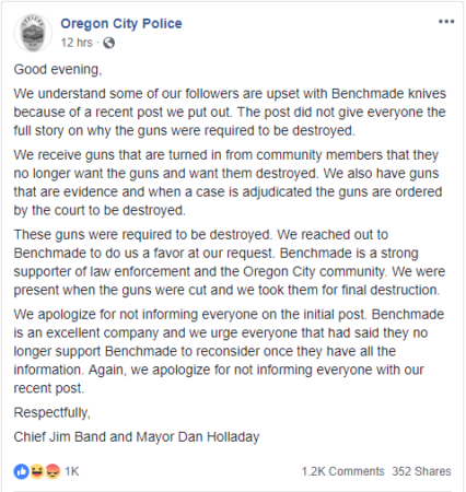 Oregon City Police Statement