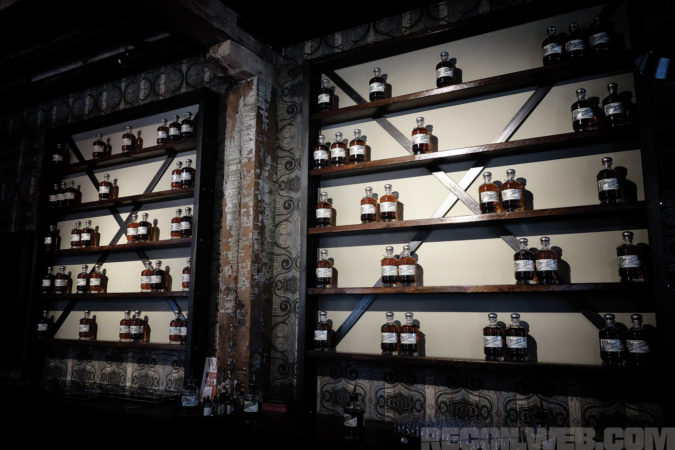 The shelves in the Peerless Distillery tasting room. Though their Rye whiskey is ready to go, they’re leaving room for the bourbon while it ages.