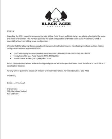 Letter from Black Aces Tactical in response to ATF. 