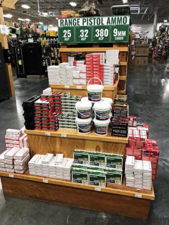 A plinking ammo endcap display at a Sportsman’s Warehouse. No ammo shortage here, for now. 