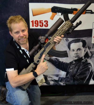 David Dolbee of Arsenal Inc. shows off Arsenal Inc. AK-20 at the 2020 Annual SHOT Show in Las Vegas, Nevada.