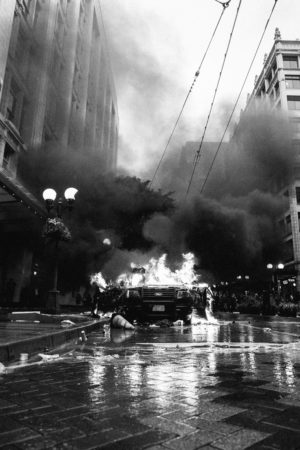 John Carughi, black and white seattle riot