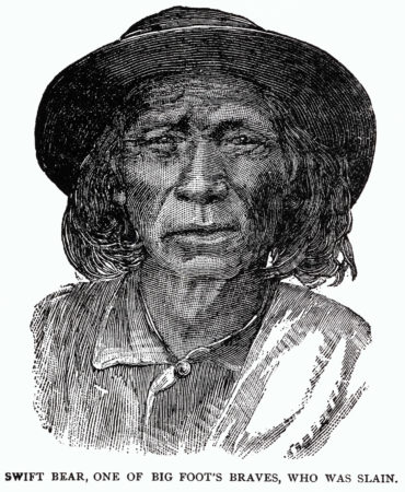 Woodcut of Swift Bear, one of Big Foot's (Spotted Elk) braves. Lakota Miniconjou. Killed at Wounded Knee Massacre 1890.