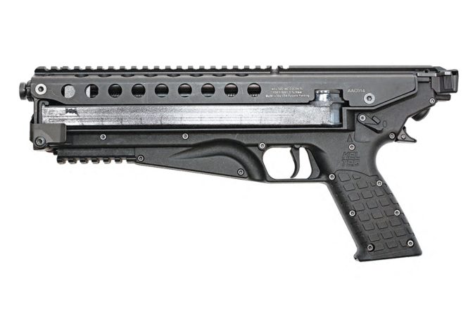 One of the latest new designs, the Kel-Tec P50 is chambered in 5.7x28mm and even eats from FN P90 magazines.