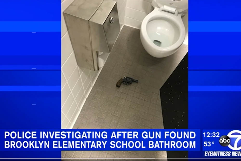 Someone at an elementry found a gun in one of the school's bathrooms.