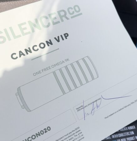 Photo of an order form for a silencer that was included in the CANCON VIP bag in 2022.