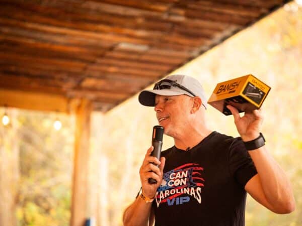 Glen Castle showcases some of the goodies that went into the VIP bag before handing them out.